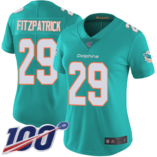 Nike Miami Dolphins 29 Minkah Fitzpatrick Aqua Green Team Color Women Stitched NFL 100th Season Vapor Limited Jersey